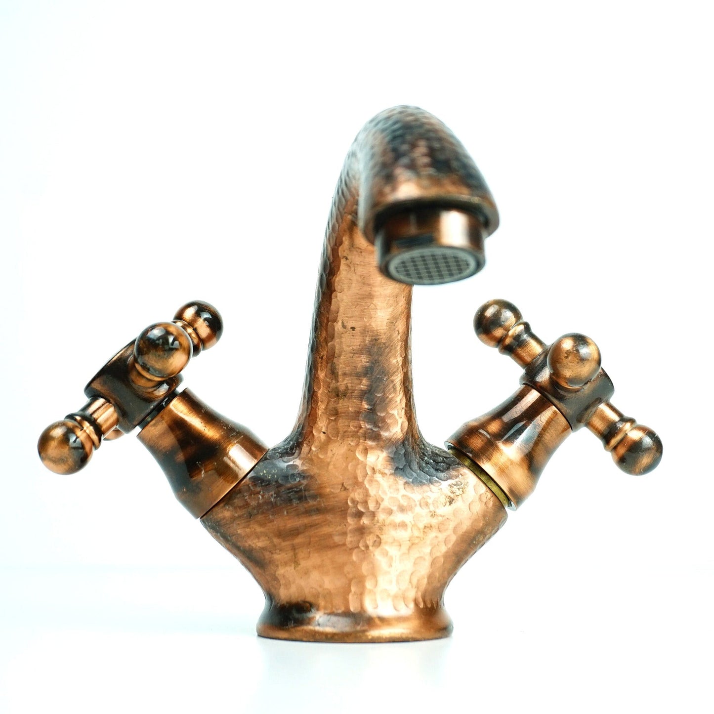 ged Copper Faucet for Bathroom Sink - Single Hole Mixer Tap with Patina Copper Finish
